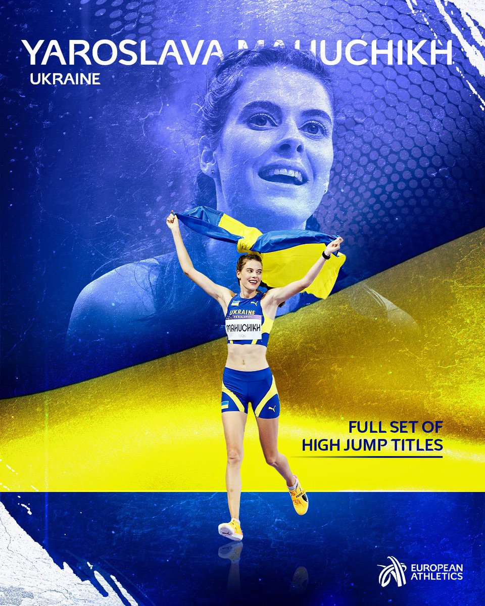 EuroAthletics's tweet image. At 22, Yaroslava Mahuchikh 🇺🇦 has completed the high jump! 

🥇 Olympic champion 
🥇 World champion 
🥇 European champion
🥇 World indoor champion
🥇 European indoor champion 

And she holds the world record at 2.10m!

#Paris2024 #OlympicGames #athletics