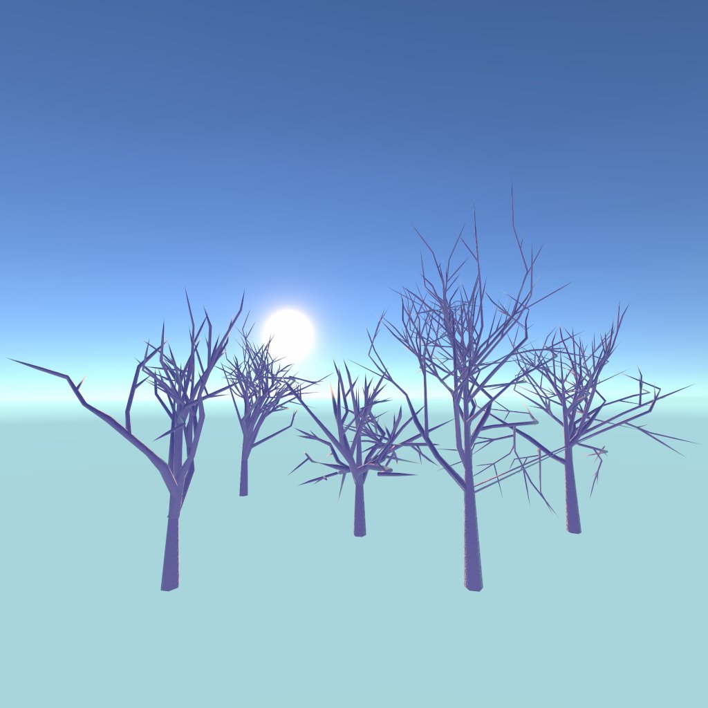 honkoclock's tweet photo. Been fixing some UV coordinates bugs in my #procedural tree generator in #unity and created a few happy winter trees along the way 😊 https://t.co/bjGBBqCvEz