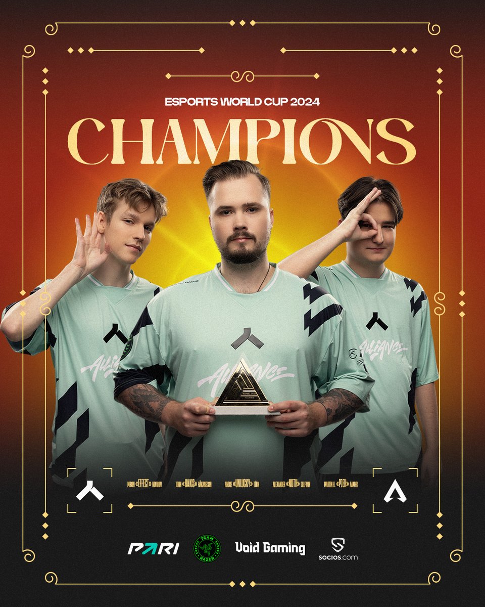 WE ARE YOUR #EsportsWorldCup APEX CHAMPIONS!

THE KINGS ARE FINALLY CROWNED!
👑 <a href="/Alliance_Hakis/">Alliance_Hakis</a> 
👑 <a href="/xEffecto/">Alliance Effect</a> 
👑 <a href="/JustxUnlucky/">Alliance Unlucky 🌹</a> 

#LONGLIVEALLIANCE