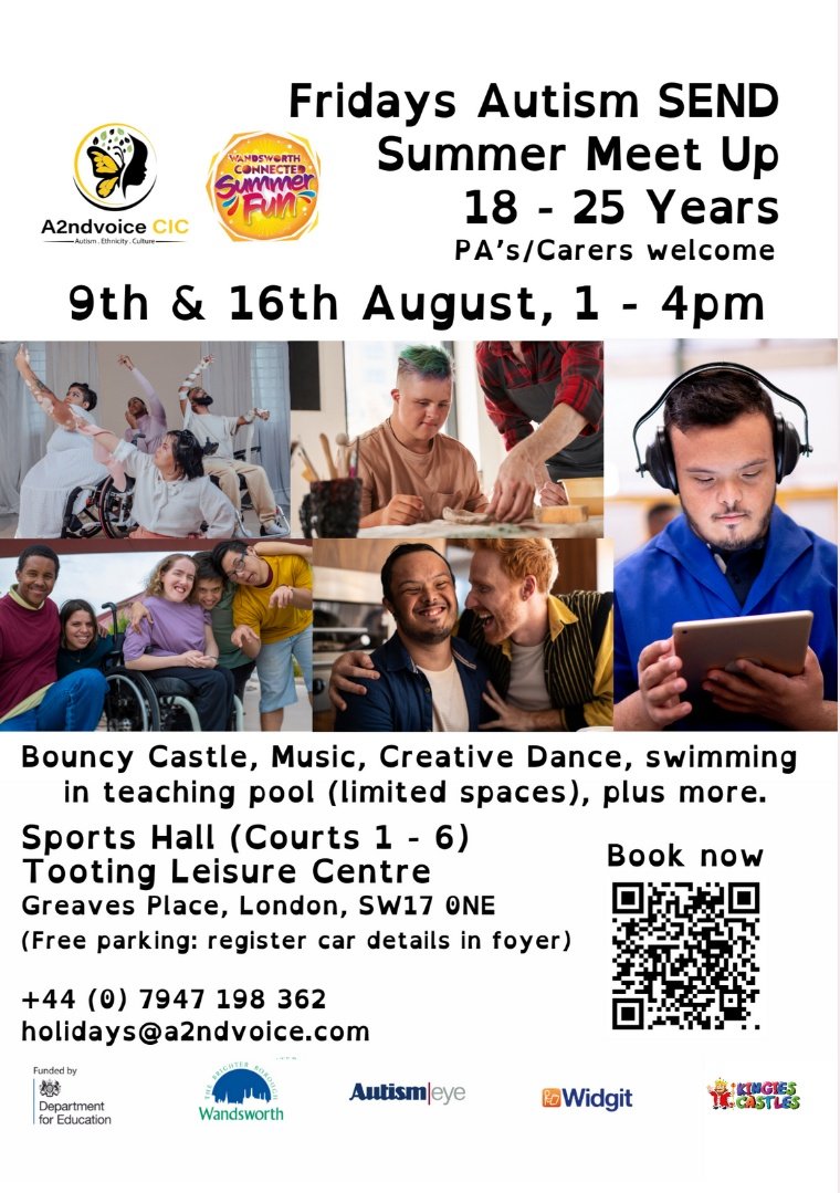 A2ndVoice's tweet image. Autism SEND holidays 16 to 25 years 

THIS Friday 9 &amp;amp; 16 August 

1 to 4pm: 18 - 25 Years
Arts &amp;amp; Crafts, Lego, Bouncy Castle and Board Games

2.30 to 4pm: 16 to 25 years 
Pan-Disability Sports  @AlainJason4  Director Googly 

a2ndvoice.coordinate.cloud/project/59181

@educationgovuk #HAFProgram