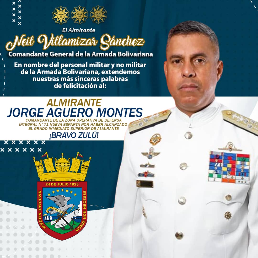 #Repost <a href="/ArmadaBolivar_V/">ArmadaBolivariana</a> || El JESHN @carlostacoagarrido y la tripulación del <a href="/ARB_SHN/">Servicio de Hidrografía y Navegación, AB Venezuela</a> felicitan respetuosamente por su merecido ascenso al grado inmediato superior al  ALMIRANTE JORGE AGUERO MONTES. Bz