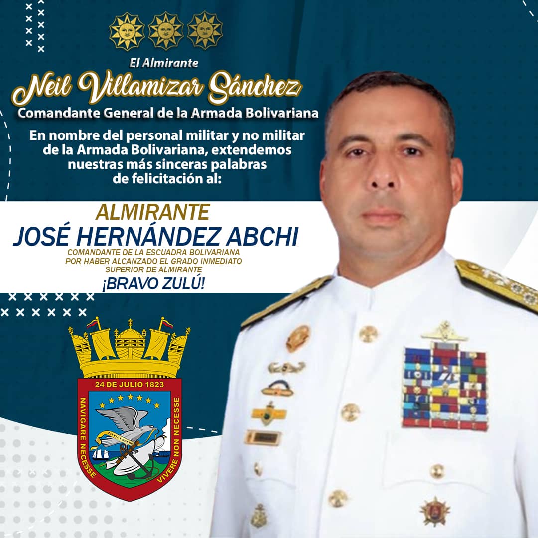 #Repost <a href="/ArmadaBolivar_V/">ArmadaBolivariana</a> || El JESHN @carlostacoagarrido y la tripulación del <a href="/ARB_SHN/">Servicio de Hidrografía y Navegación, AB Venezuela</a>.ve felicitan respetuosamente por su merecido ascenso al grado inmediato superior al  ALMIRANTE JOSÉ HERNÁNDEZ ABCHI. Bz.