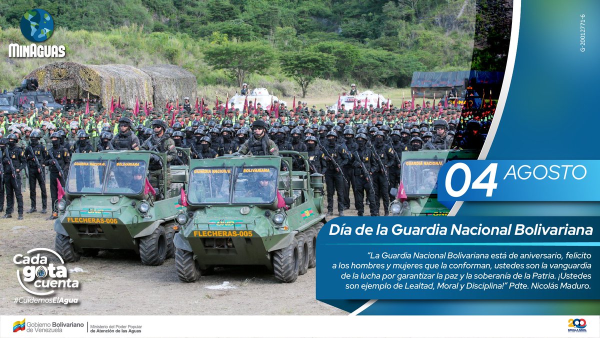 MinAguas (@minaguasoficial) on Twitter photo 'Hoy nuestra gloriosa #GuardiaNacionalBolivariana conmemora 87 años de su fundación en medio del dolor por la pérdida de dos de sus valientes efectivos. A nuestros #Héroes y a nuestras heroínas, mucha fortaleza y toda la solidaridad"🇻🇪
Pdte. <a href="/NicolasMaduro/">Nicolás Maduro</a> 'Hoy nuestra gloriosa #GuardiaNacionalBolivariana conmemora 87 años de su fundación en medio del dolor por la pérdida de dos de sus valientes efectivos. A nuestros #Héroes y a nuestras heroínas, mucha fortaleza y toda la solidaridad"🇻🇪
Pdte. <a href="/NicolasMaduro/">Nicolás Maduro</a>