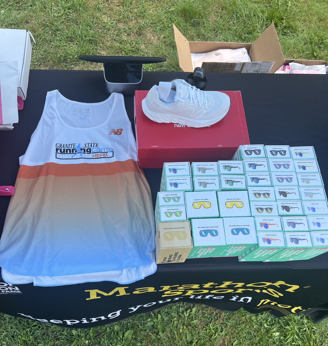 RunGraniteState's tweet image. ⁦@Marathon_Sports⁩ is back and open for business here are just some of the amazing products that will be available for purchase throughout the week!