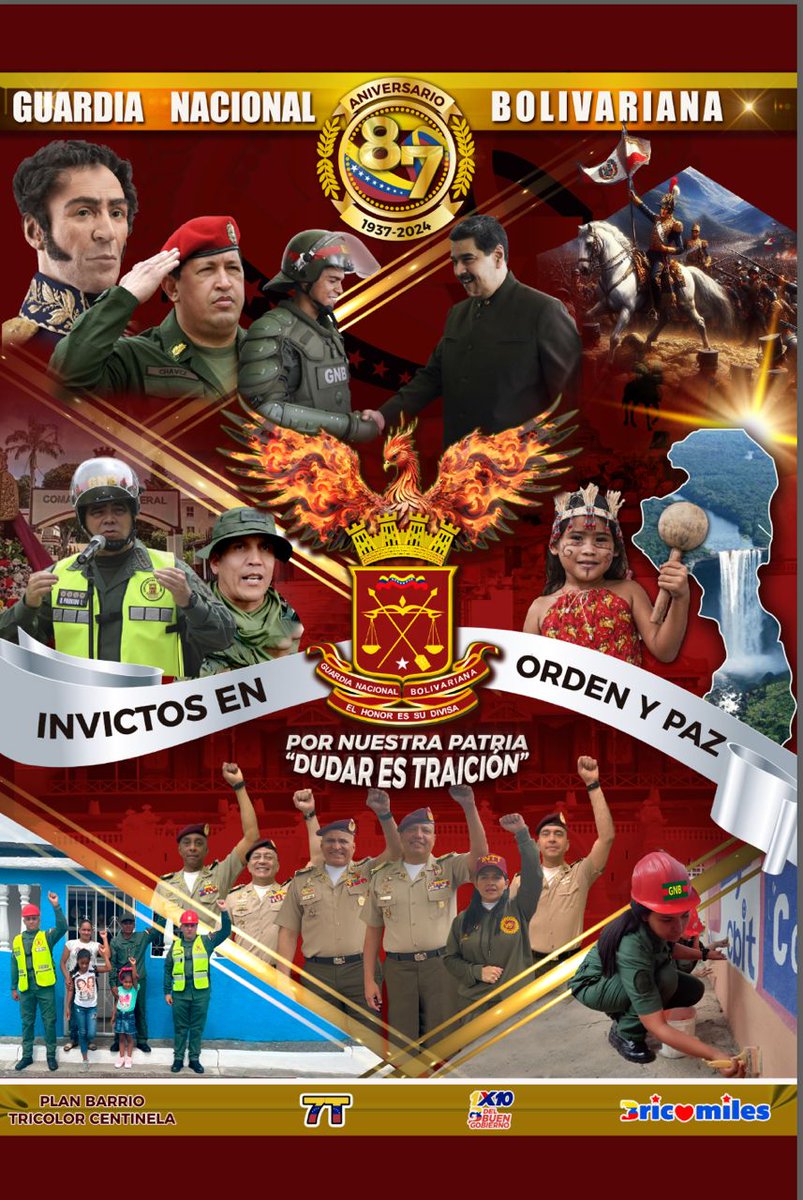 Desde lo más profundo de mi corazón carrubio, expreso mis palabras de felicitaciones a todos los combatientes y guerreros, hombres y mujeres que integran con honor la Guardia Nacional Bolivariana, extensivo a todos sus familiares quienes también nos han acompañado en esta carrera
