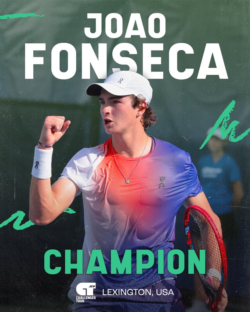 JOAO FONSECA HAS ARRIVED 💪

The 17-year-old claims his maiden Challenger title with a 6-1, 6-4 win over Tu in Lexington

#OnTheRise | <a href="/atptour/">ATP Tour</a>