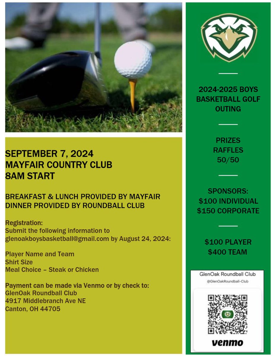 Like to play golf? Come out and support the GlenOak Boys Basketball program!!