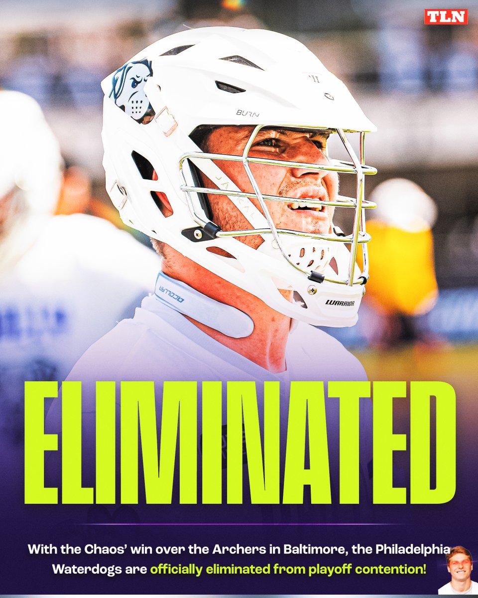 LacrosseNetwork's tweet image. 🚨 OFFICIALLY ELIMINATED 🚨

With Carolina&apos;s win over Utah, the @PLLWaterdogs are OUT of the playoff race with a 1-7 record