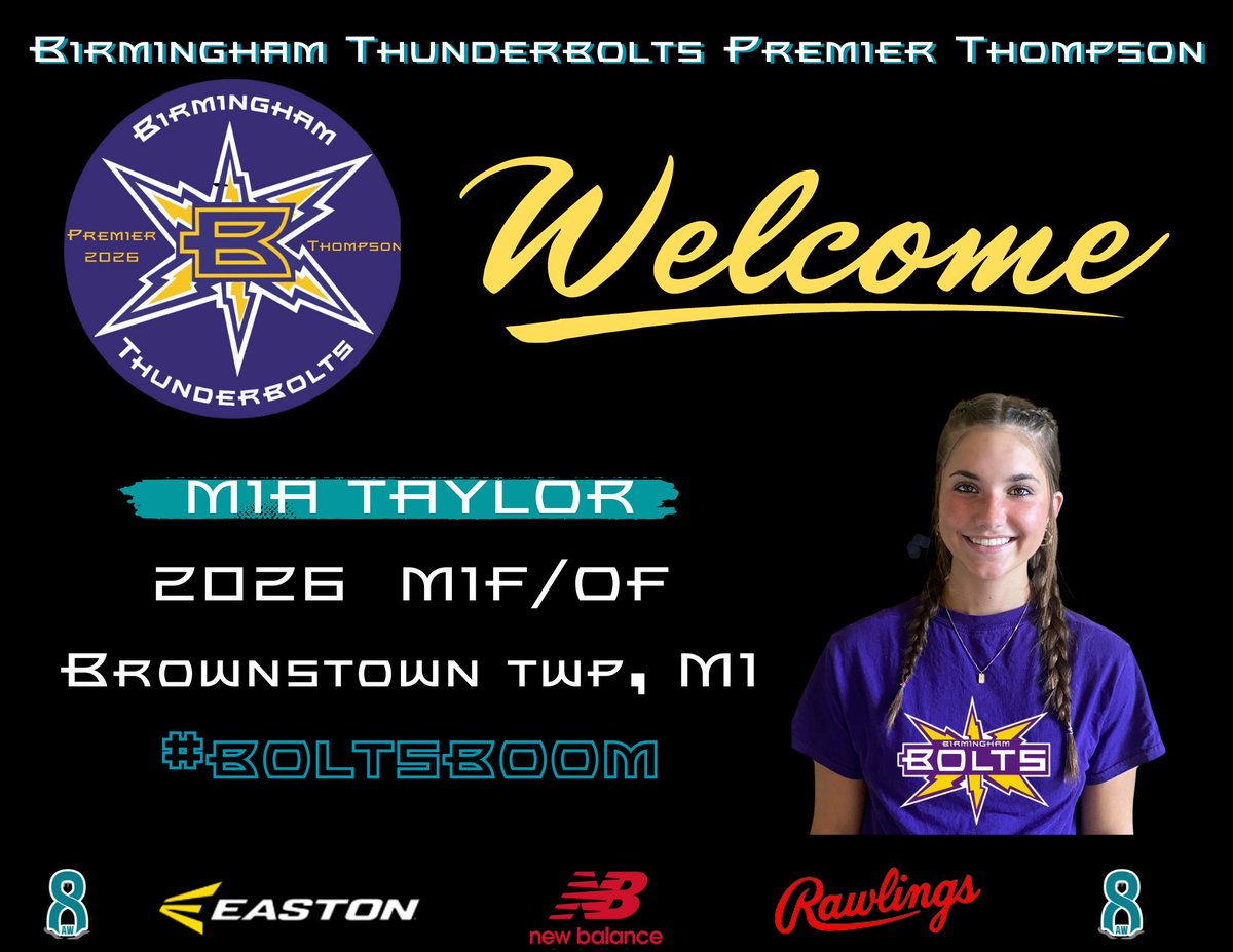 Birmingham Thunderbolts Premier 2026- Thompson (@2026birmingham) on Twitter photo ๐ฅณ we are pumped ๐ to WELC๐ฅME <a href="/MiaTayl17031737/">Mia Taylor</a> to our crew!!
<a href="/BrenttEads/">Brentt Eads</a> <a href="/ExtraInningSB/">EXTRA INNING SOFTBALL</a> <a href="/softballamerica/">Softball America</a> <a href="/PGFnetwork/">PGF</a> <a href="/BHMBoltsOrg/">Birmingham Thunderbolts Organization</a> <a href="/Thompson__Ryan/">Ryan Thompson</a> <a href="/coach_jenny2/">Jenny Buzzell-Parker</a> <a href="/ThunderboltsOrg/">Thunderbolts Org</a> โก๏ธ๐ฆ ๐ฅณ we are pumped ๐ to WELC๐ฅME <a href="/MiaTayl17031737/">Mia Taylor</a> to our crew!!
<a href="/BrenttEads/">Brentt Eads</a> <a href="/ExtraInningSB/">EXTRA INNING SOFTBALL</a> <a href="/softballamerica/">Softball America</a> <a href="/PGFnetwork/">PGF</a> <a href="/BHMBoltsOrg/">Birmingham Thunderbolts Organization</a> <a href="/Thompson__Ryan/">Ryan Thompson</a> <a href="/coach_jenny2/">Jenny Buzzell-Parker</a> <a href="/ThunderboltsOrg/">Thunderbolts Org</a> โก๏ธ๐ฆ