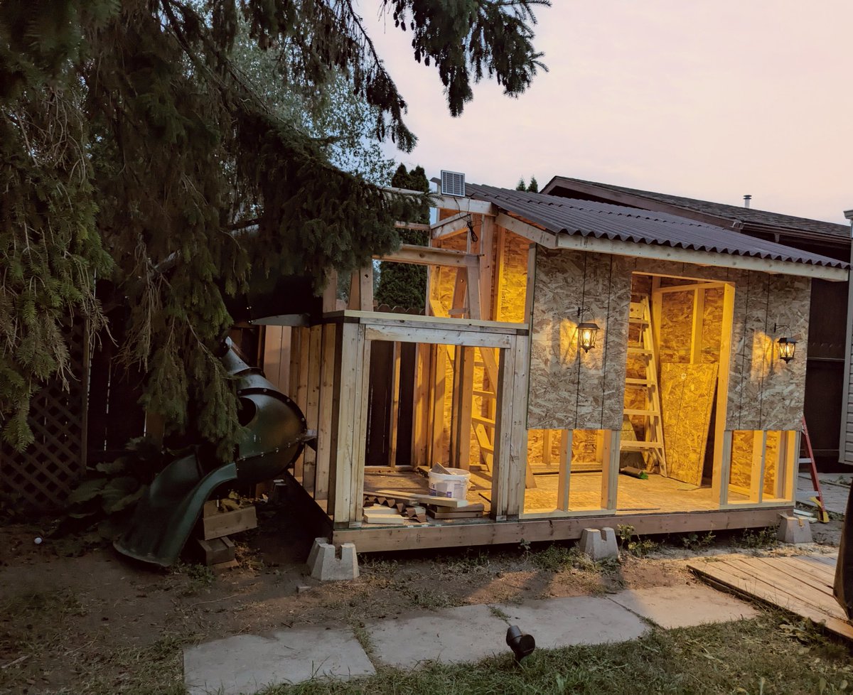 MarieCeee's tweet photo. He doesn't like a lot of attention, but how do I not show off the amazing playhouse, complete with epic slide and solar power, that my husband is making? @cemachine https://t.co/yCeVKacoAe