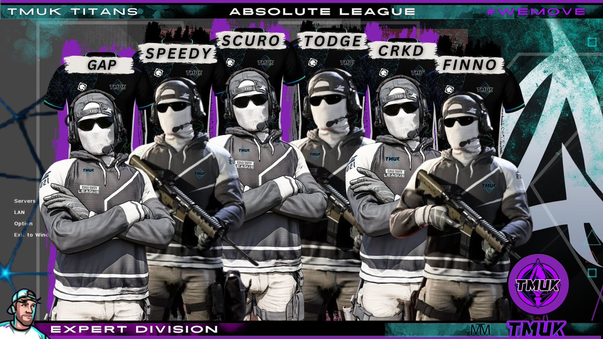Well we thought we was done with MW3…

Introducing our roster for - 

🏆 | <a href="/Absolute_League/">Absolute League</a> 
🟢 | Expert Division 

🗡️ | TMUK TITANS
🟣 | @Speedy31_ 
🟣 | <a href="/ScuroSZN/">jannik #f3</a> 
🟣 | @Asilanii 
🟣 | <a href="/GAP492/">GAP49</a>
🟣 | <a href="/Todgerooney/">Bailey</a> 
🟣 | <a href="/finn0_cod/">FinnO</a> 

#WeMove
#TitanForce