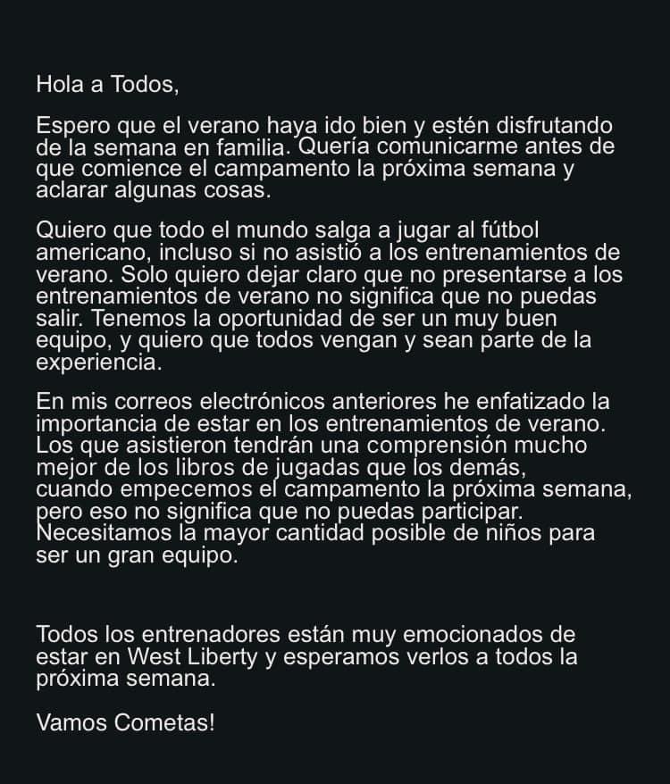 WestLibAthletic's tweet image. From Coach Dumont
It is never too late to go out for Football. #ParticipateNow #WLComets @WestLibertyCSD