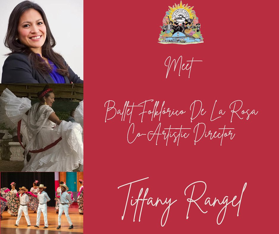 Welcome to a Seguin native and Ballet Folklórico De La Rosa Co-Artistic Director Tiffany Rangel.  Teaching the Ballet Folklórico De La Rosa Advance II, Intermediate I, and Intermediate III classes. #VivaTeatro42 #42ndAnniversaryVivaTeatro #GrowYourOwnLeaders #HomeGrownLeader