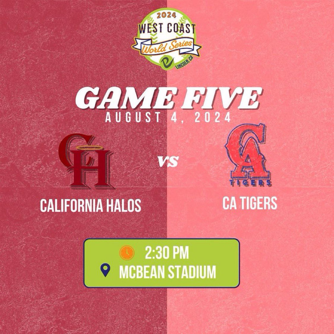 Game 2 of the day is about to be underway!

GAME 5: CALIFORNIA HALOS 🆚 CA TIGERS

⏰2:30 PM 
📍McBean Stadium
📺bit.ly/PottersStream
📊 bit.ly/PottersBoxScore
🎟️bit.ly/PottersTickets