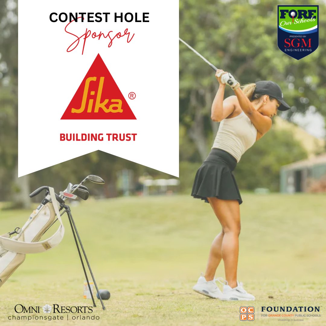 Fdn4OCPS's tweet image. We have another Contest Hole Sponsor for The Foundation for OCPS&apos; 24th Annual &quot;Fore our Schools&quot; Golf Tournament presented by SGM Engineering! Thank you @Sika for your support!
Visit: foundationforocps.org/.../sgm-engine…... to sponsor today. 
#fdn4ocps #foreourschools #SGMEngineering