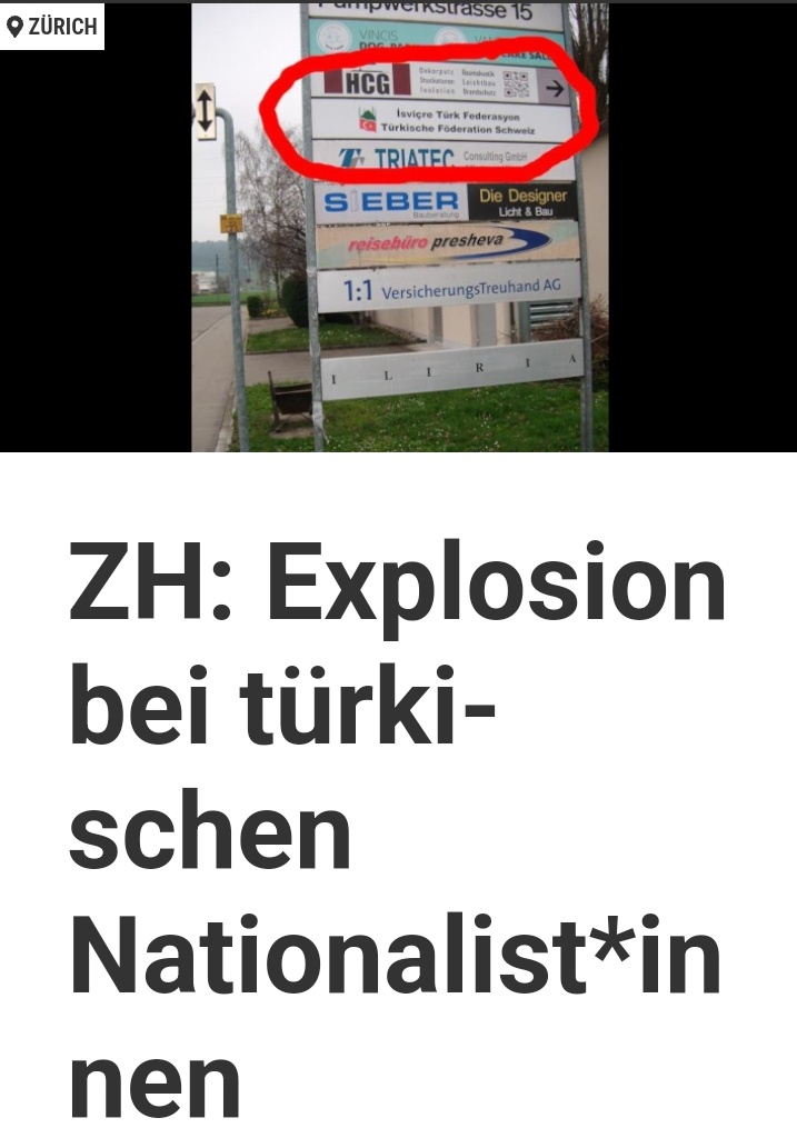 gegen_oben's tweet image. In Zürich wurden türkische Faschisten der MHP Ziel einer militanten Aktion #fight4rojava
Das Communiqué endet:
"Organisieren wir uns gegen die Ankündigungen des türkischen Regimes im August eine weitere Bodenoffensive gegen Rojava zu starten!"
Zu lesen:
barrikade.info/article/6525