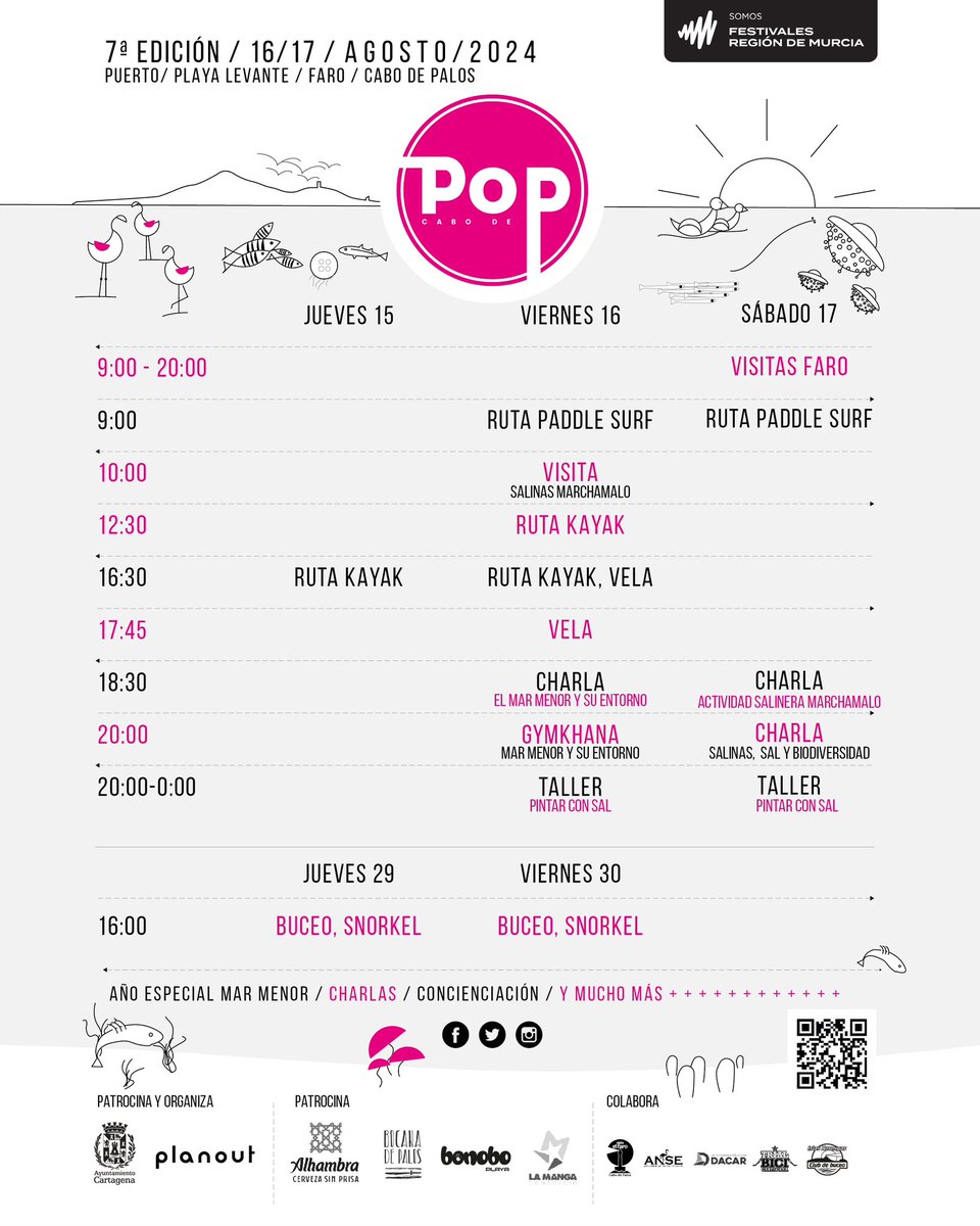 🕶️✨ ¡La espera ha terminado! Ya están aquí los horarios del #CaboDePop2024
🌊🎤Aquí tienes toda la info de los conciertos y de las actividades para que no te pierdas nada.
📅 Fecha: 16 y 17 de agosto
📍 Lugar: Cabo de Palos
¡Nos vemos en el festival del verano! 😎
