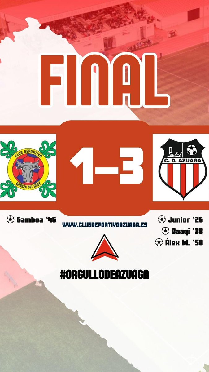 PRETEMPORADA 24-25 | AMISTOSO

CD CABEZA DEL BUEY 🆚 CD AZUAGA.

FINAL. 
1-3

⚽️ JUNIOR
⚽️ BAAQI
⚽️ ALEX MOLINA

Agradecer al <a href="/CDCabezaDelBuey/">C.D. Cabeza del Buey</a>  su invitación y hospitalidad.

#ORGULLODEAZUAGA