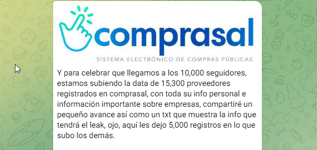 chum1ng0's tweet photo. ⚠️#ElSalvador🇸🇻: El grupo CiberinteligenciaSV publica alrededor de 15.000 datos del Sistema electrónico de compras públicas de El Salvador (Comprasal), @DINACsv.
#Comprasal #dataleak #leaked #leak #CiberinteligenciaSV https://t.co/KY8508i6RY
