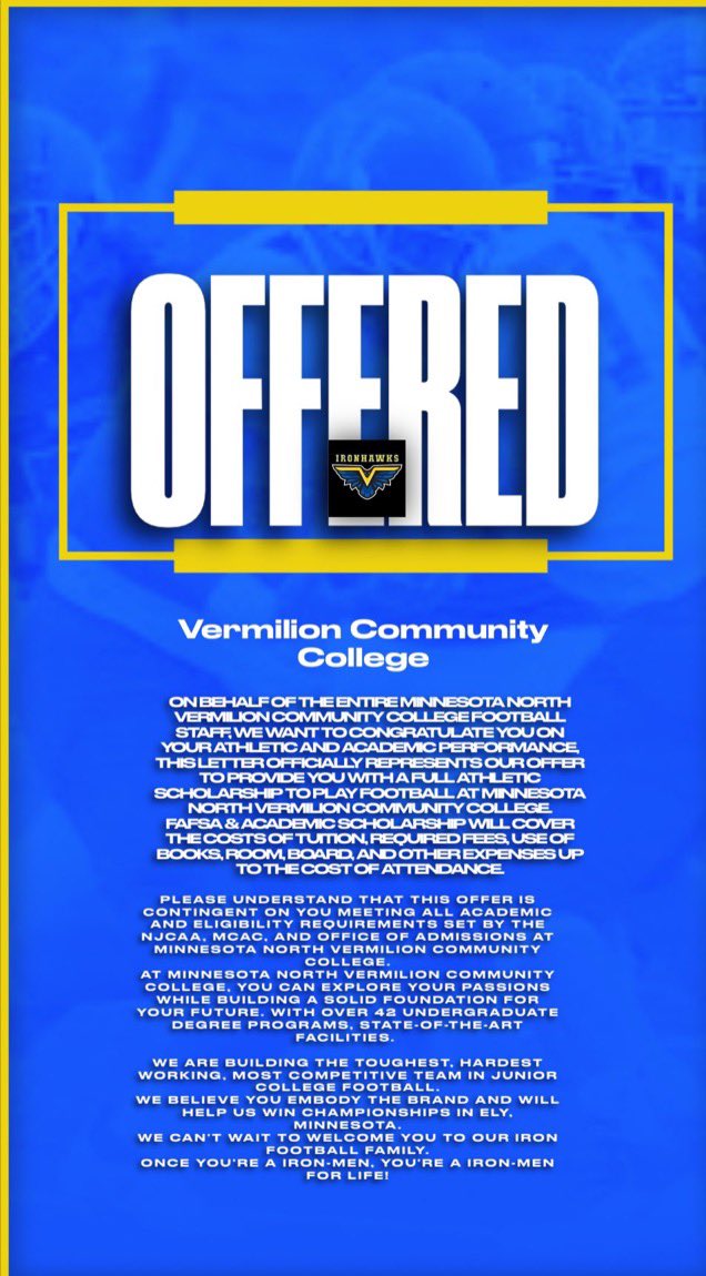 micahwillis52's tweet photo. #AGTG after a great conversation with @coachbusby22 im blessed to receive another offer from Vermilion Community College !@johnson_three https://t.co/irAFvME6FU