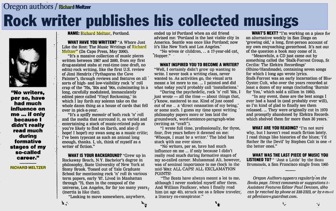 Eugene Register-Guard Jul 22, 2001
Small interview circa Whore collection!
books.google.com/books?id=XlVWA…
