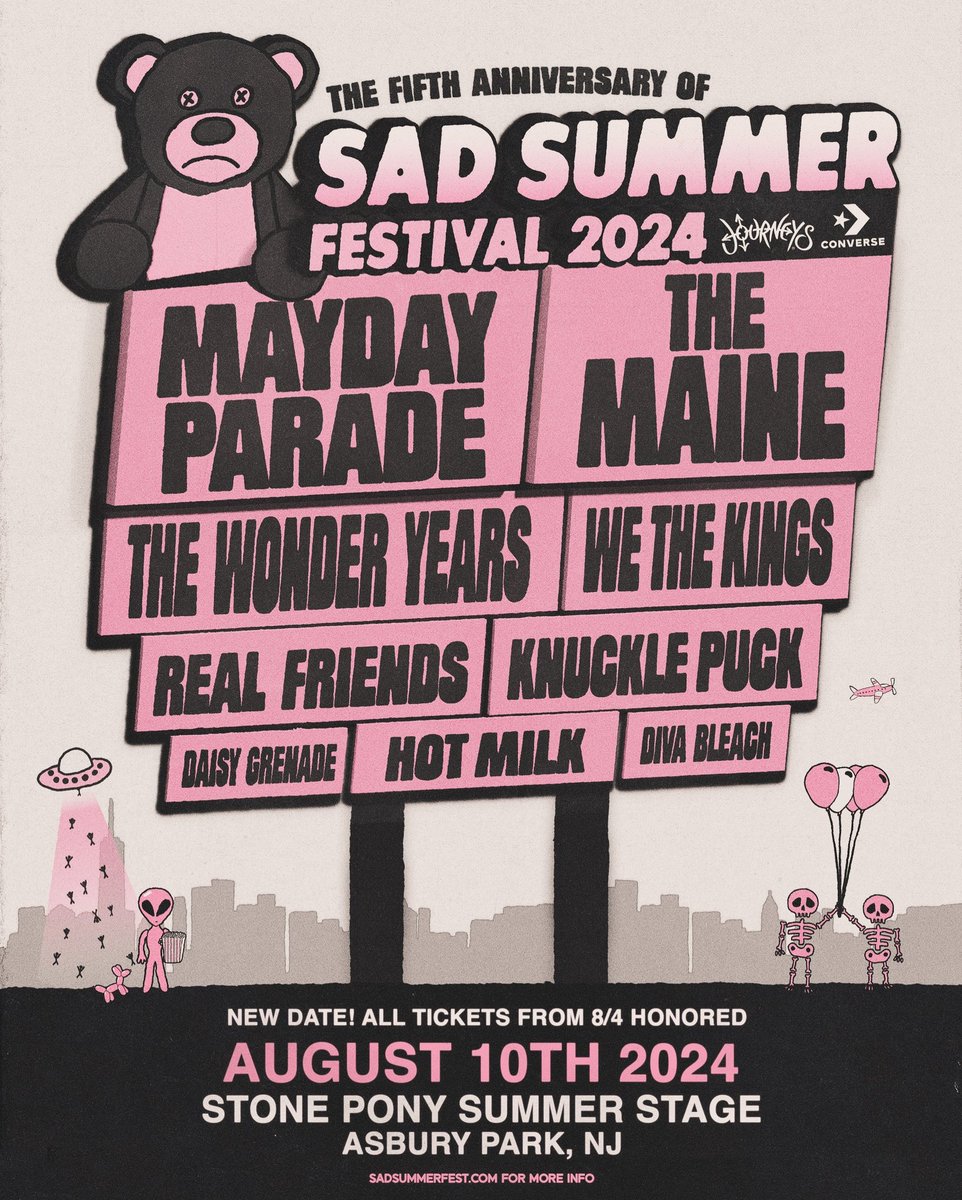 Sad Summer Fest (@sadsummerfest) on Twitter photo Due to ongoing weather concerns, including persisting lightning strikes predicted for the remainder of the afternoon and evening in Asbury Park, today’s <a href="/SadSummerFest/">Sad Summer Fest</a> has been postponed to August 10. All tickets will be honored for the new show. Due to ongoing weather concerns, including persisting lightning strikes predicted for the remainder of the afternoon and evening in Asbury Park, today’s <a href="/SadSummerFest/">Sad Summer Fest</a> has been postponed to August 10. All tickets will be honored for the new show.