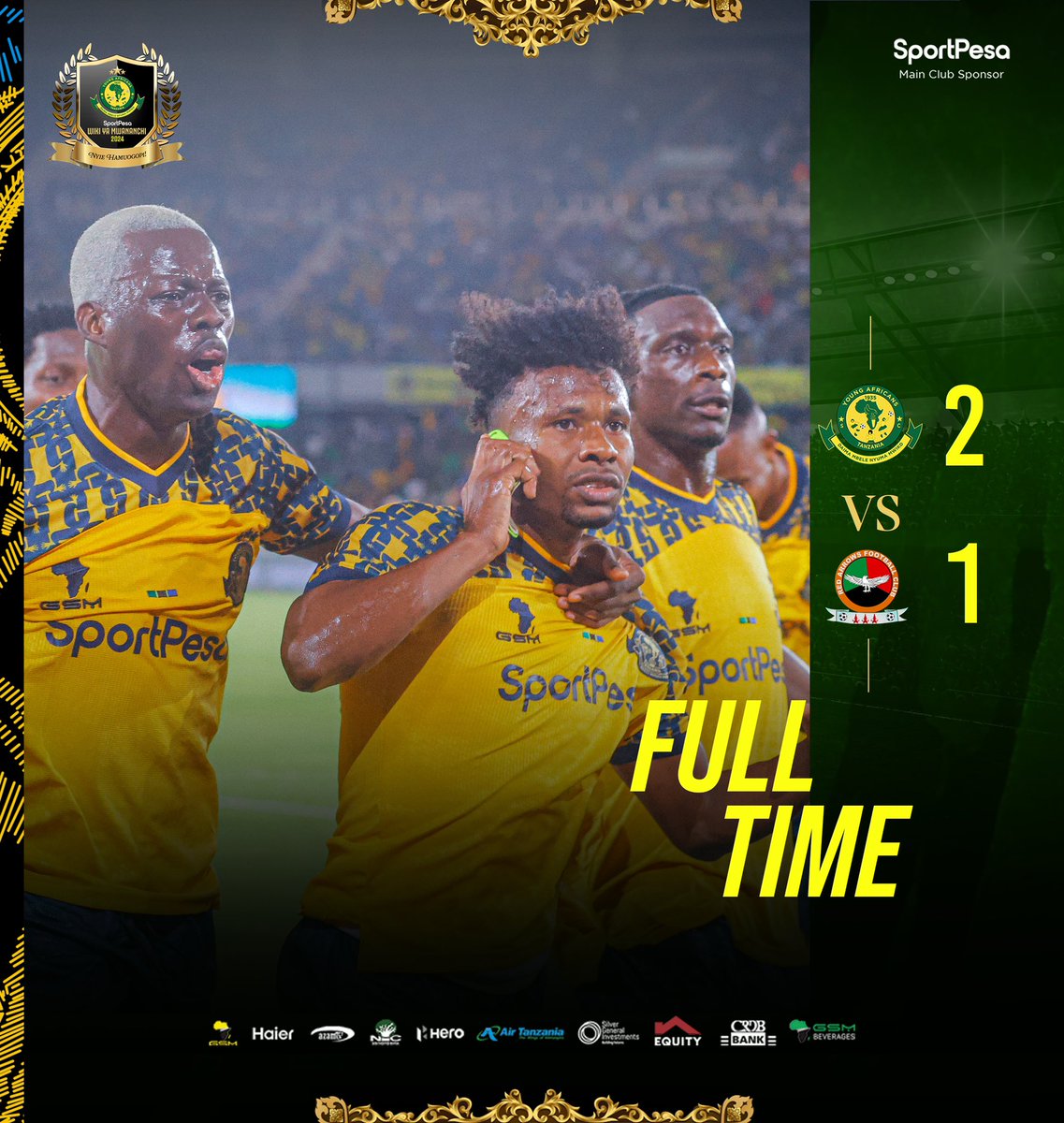 𝐅𝐔𝐋𝐋 𝐓𝐈𝐌𝐄⏱️| #WikiYaMwananchi2024

Young Africans SC 2-1 Red Arrows 

#TimuYaWananchi 
#DaimaMbeleNyumaMwiko
