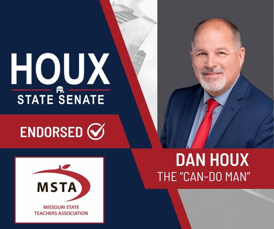 I’m honored to share that I have been endorsed by the Missouri State Teachers Association! As many of you know, I have always been committed to supporting our educators and improving our education system.
 
Vote Houx on August 6th and let’s make the Missouri Senate Work Again!