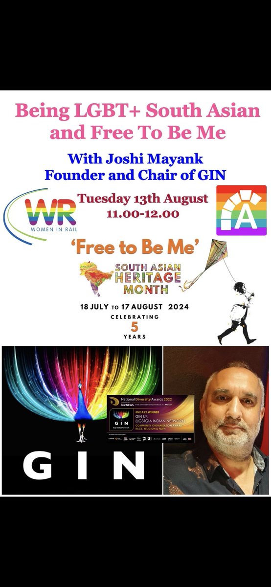GIN UK (LGBTQ+ Indian & South Asian Network) in UK (@ginindianuk) on Twitter photo For #SouthAsianHeritageMonth, Founder of GIN
<a href="/joshi_london/">Joshi London</a> will be talking about GIN and what it means #FreeToBeMe
All welcome 🙏🏽
<a href="/SAHM_UK/">South Asian Heritage Month</a>
@archway
@barryjweldon
<a href="/AasthaLGBTQ/">Aastha LGBTQ Hindus and Allies UK</a>
<a href="/Laks_Mann/">Laks Mann MBE</a>
<a href="/SarbatSikhs/">Sarbat LGBT+ Sikhs</a>
.womeninrail.org/events/being-l… For #SouthAsianHeritageMonth, Founder of GIN
<a href="/joshi_london/">Joshi London</a> will be talking about GIN and what it means #FreeToBeMe
All welcome 🙏🏽
<a href="/SAHM_UK/">South Asian Heritage Month</a>
@archway
@barryjweldon
<a href="/AasthaLGBTQ/">Aastha LGBTQ Hindus and Allies UK</a>
<a href="/Laks_Mann/">Laks Mann MBE</a>
<a href="/SarbatSikhs/">Sarbat LGBT+ Sikhs</a>
.womeninrail.org/events/being-l…