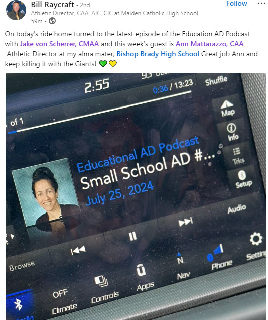 jakestouchdown's tweet photo. Love to see when listeners Repost an Episode! Thanks Bill Raycraft, Malden Catholic HS for sharing a pic from your ride home!  THIS is The EducaAD Podcast! https://t.co/3KXCwqASEM @MaldenCatholic   @BradyAthletics @MaldenCatholic @MIAA033
@TheMIAA @BishopBradyHS @BradyAthletics https://t.co/t5QGuJHHyP