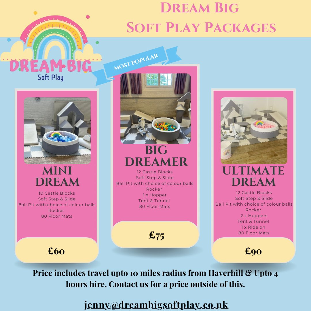 2024 dates are now limited! However we are taking bookings for 2025.

#DreamBig #Softplay #Suffolk #Cambridgeshire #Essex