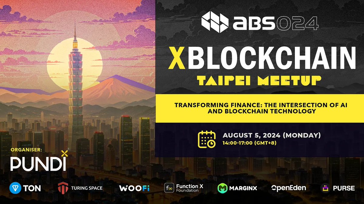 PundiXLabs's tweet photo. ๐ Today: #XBlockchain Taipei Meetup! ๐น๐ผ
๐๏ธ Join industry leaders for a panel on AI & blockchain in finance.
โ
Share & tag @PundiXLabs with #XBlockchainTP & #PundiX to win a backpack ๐
โ
Download f(x)Wallet to receive $PURSE tokens ๐
โ
Arrive early for #FunctionX swag ๐๏ธ https://t.co/1bPdUXDqYI