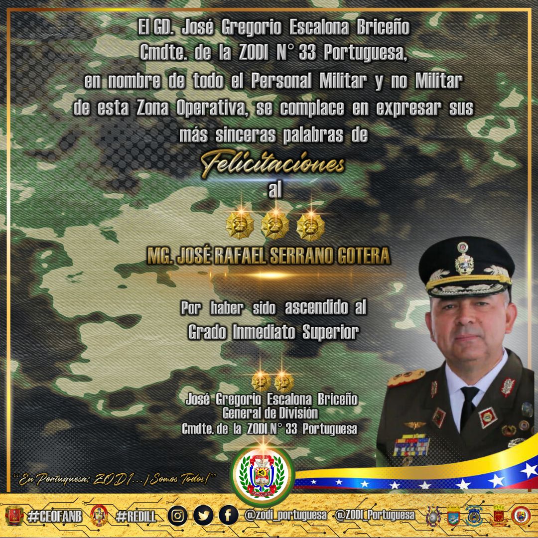 #04Ago || el GD. José Gregorio Escalona Briceño , se complace felicitar a nuestros Oficiales Generales de la #FANB por su ascenso al grado de Mayor General. Como reconocimiento a la destacada trayectoria profesional, siendo ejemplo de excelencia y honor.