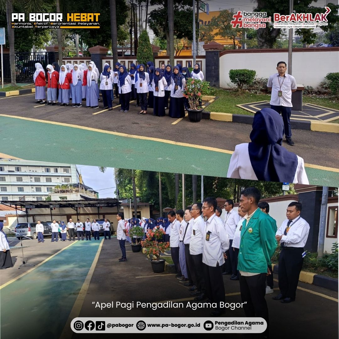 xpabogor's tweet photo. Senin, 05 Agustus 2024 | Apel Pagi Pengadilan Agama Bogor

PETUGAS
Pembina : Bu Dra. Hj. A. Bungawali, M.H.
Pemimpin : Bapak Jayakarta
8 nilai : Bapak Dani Nurwahyudi, S.H., M.H.
Doa : Bapak Mohamad Azannul Ilmulyaqin, S.H.
MC : Bu Karina Dian Afyani, S.E https://t.co/Pjjh8DcR42