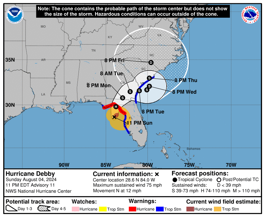 LimWeather's tweet photo. #Debby now a #Hurricane forecast to peak =>85mph C1 by #Florida landfall
ALL interests there,#Georgia,#SouthCarolina,#NorthCarolina should rush them to completion!
#Wxtwitter #tropicswx #wxx #HurricaneSeason #HurricaneSeason2024 #FLwx #GAwx #SCwx #NCwx #hurricanedebby #BigBend https://t.co/PnONvSfthe