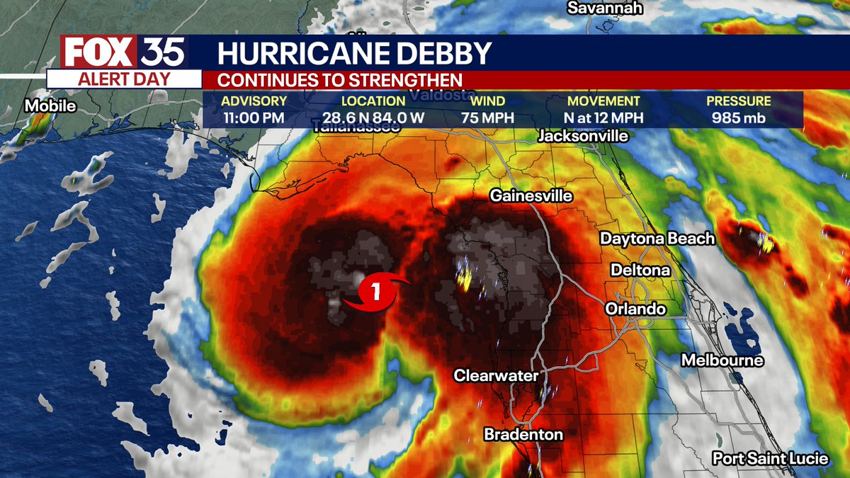 JUST IN: Debby is now a Category 1 hurricane, in one of the most peculiar satellite presentations I have seen in a hot minute...