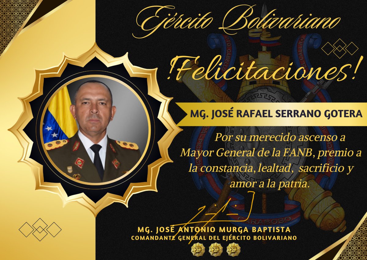 ejercito_ve's tweet photo. 🇻🇪 #Ascenso || Desde el Ejército Bolivariano felicitamos a nuestros Generales de la Fuerza Armada Nacional Bolivariana por su ascenso al grado de Mayor General. Su dedicación y compromiso son un ejemplo para todos los hombres y mujeres bajo su liderazgo. #SoloUnidosVenceremos https://t.co/FrbRaTFFD6