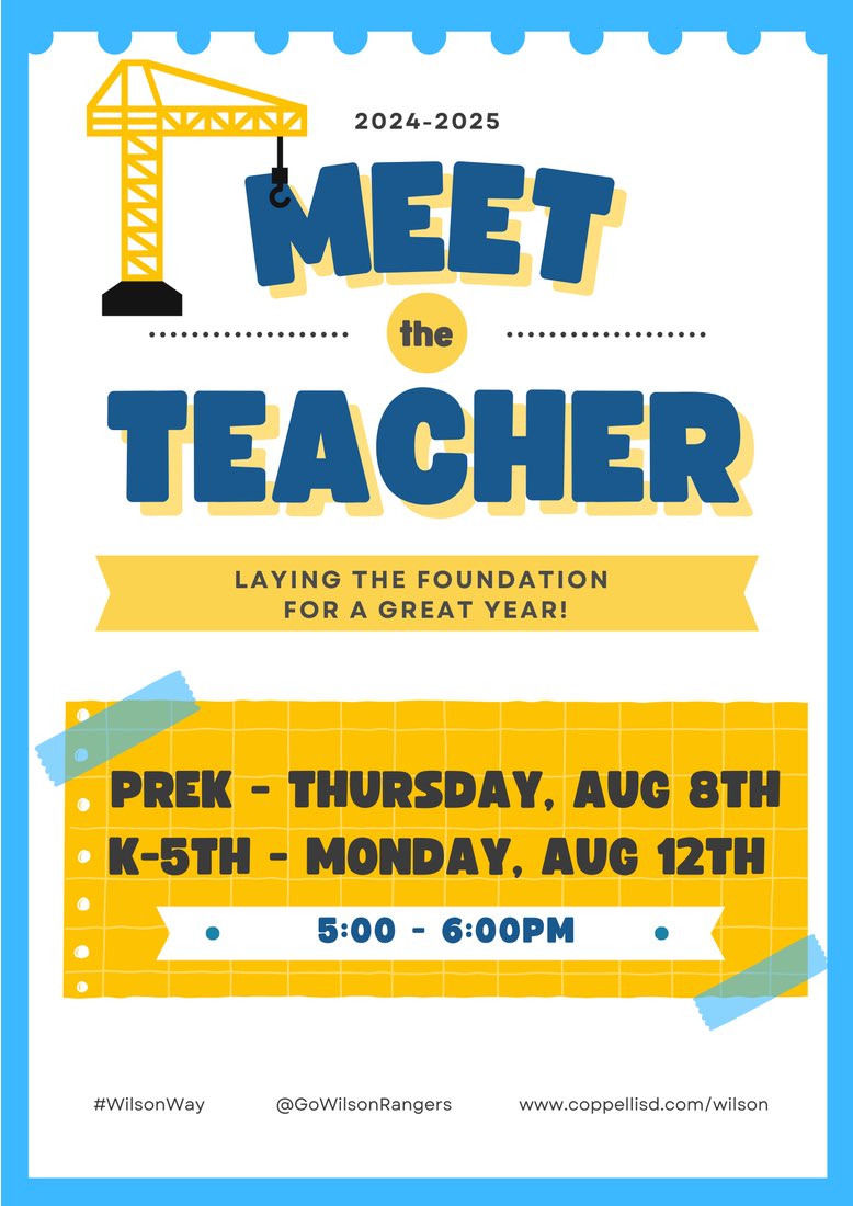 Our PreK Orientation &amp; Meet the Teacher is this coming Thursday! 🚧 #WilsonWay