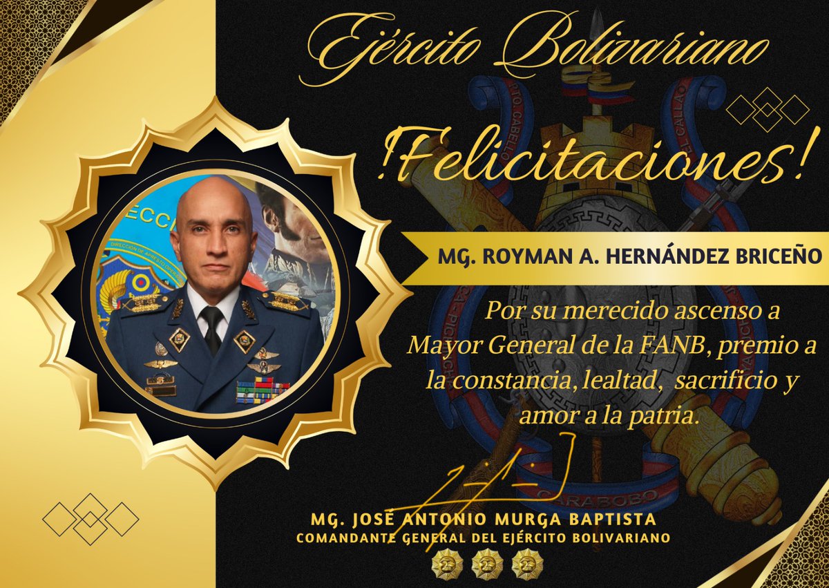 ejercito_ve's tweet photo. 🇻🇪 #Ascenso || Desde el Ejército Bolivariano felicitamos a nuestros Generales de la Fuerza Armada Nacional Bolivariana por su ascenso al grado de Mayor General. Su dedicación y compromiso son un ejemplo para todos los hombres y mujeres bajo su liderazgo. #SoloUnidosVenceremos https://t.co/ntc9MnVFxf