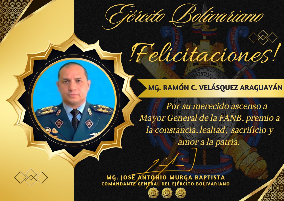 ejercito_ve's tweet photo. 🇻🇪 #Ascenso || Desde el Ejército Bolivariano felicitamos a nuestros Generales de la Fuerza Armada Nacional Bolivariana por su ascenso al grado de Mayor General. Su dedicación y compromiso son un ejemplo para todos los hombres y mujeres bajo su liderazgo. #SoloUnidosVenceremos https://t.co/ntc9MnVFxf