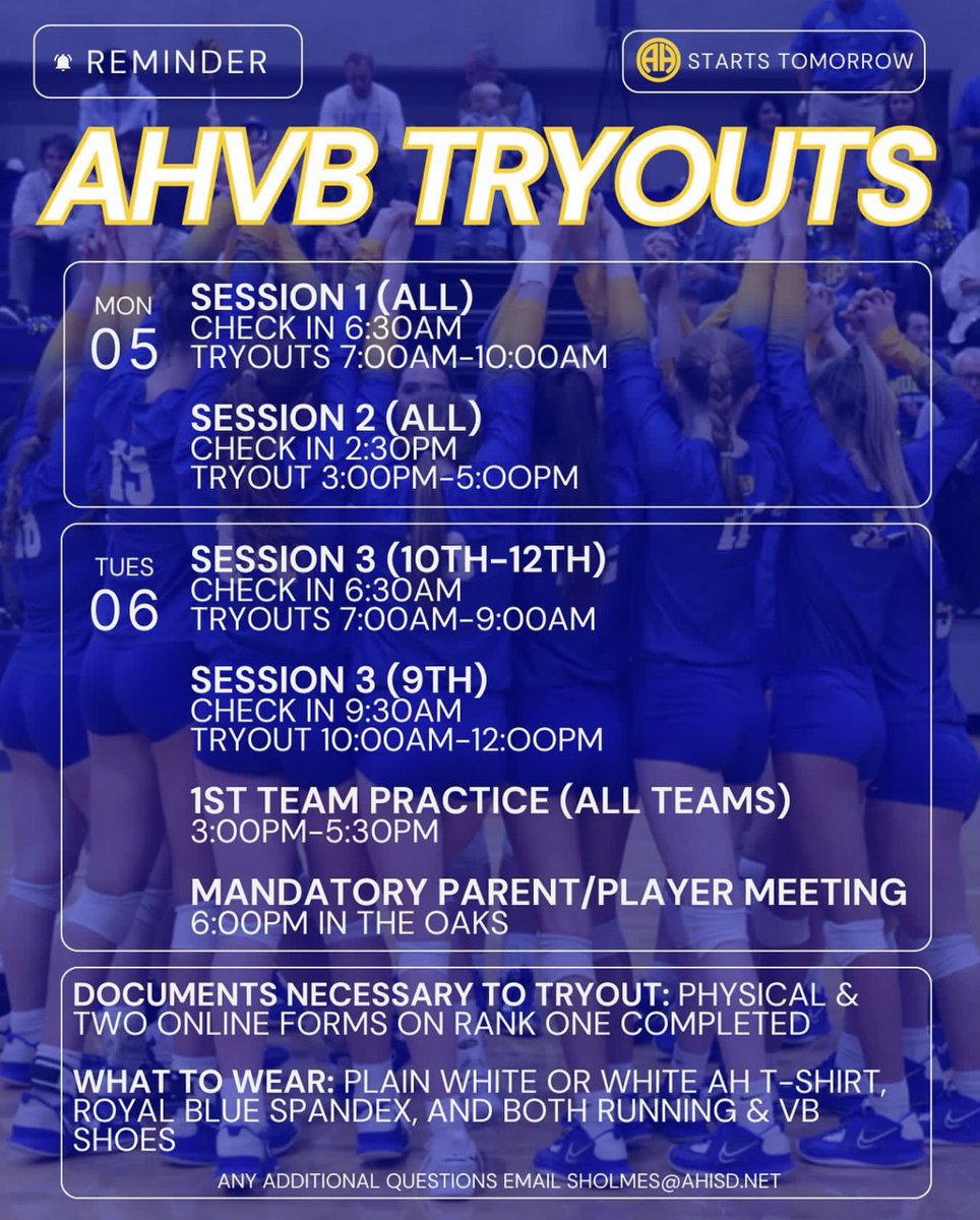 See you tomorrow! #MulesUp #AHVB #tryouts