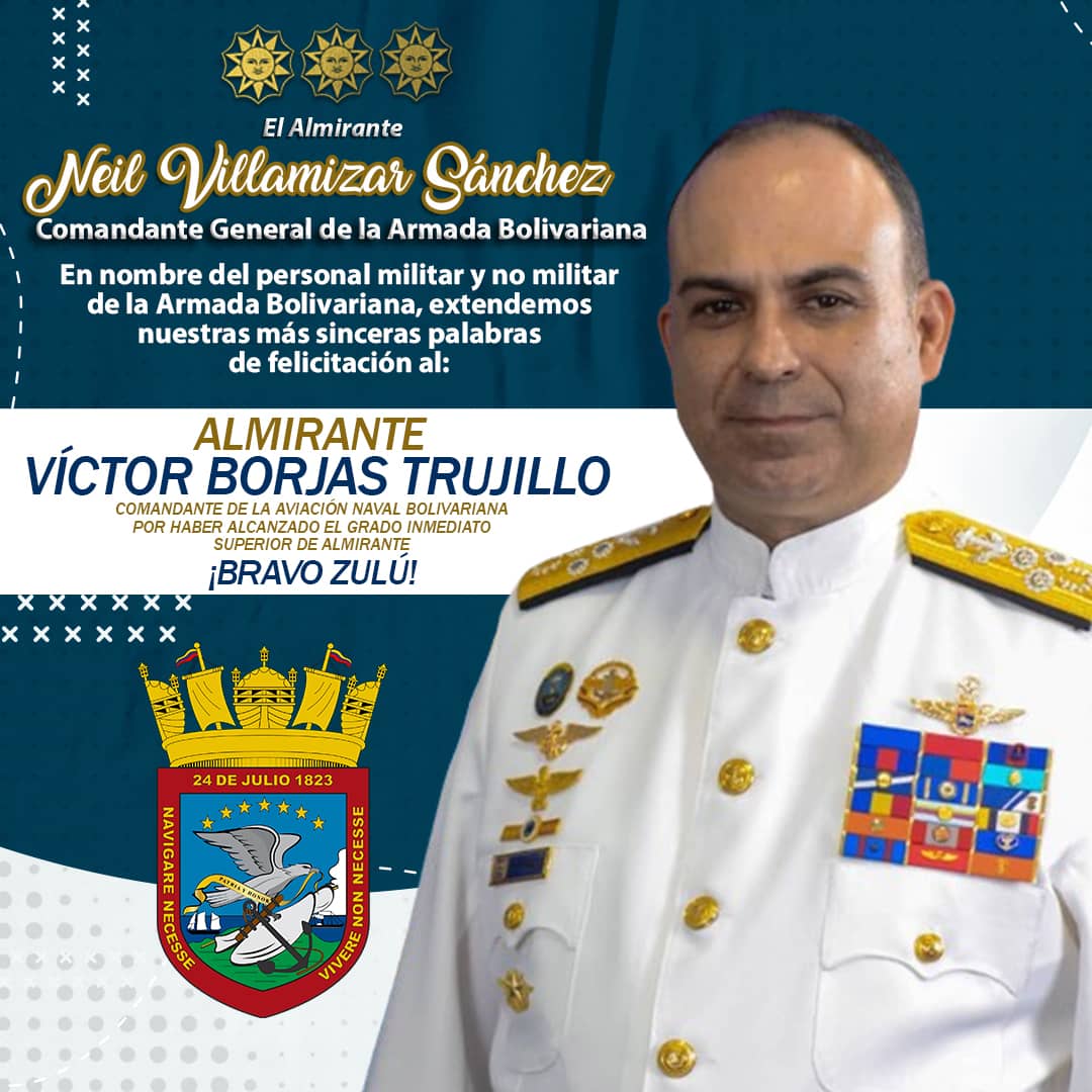 #Repost @armadabolivariana || El JESHN @carlostacoagarrido y la tripulación del <a href="/ab_shn/">hęțmâň àbßłœšhň</a>.ve felicitan respetuosamente por su merecido ascenso al grado inmediato superior al  ALMIRANTE VICTOR BORJAS TRUJILLO Bz.