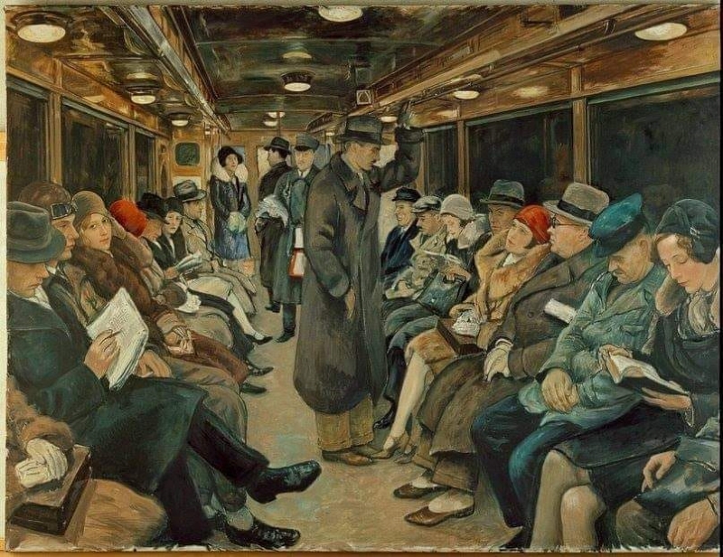 fakehistoryhunt's tweet image. "In der untergrundbahn Berlin", 1930, by Imre Goth (1893-1982).