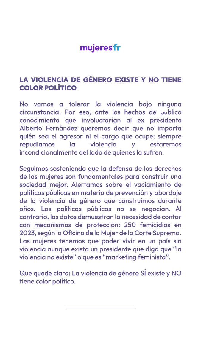 frmujeresok's tweet photo. ⚠️COMUNICADO DE MUJERES DEL FRENTE RENOVADOR⚠️

La violencia de género existe y no tiene color político. https://t.co/Bz0kEfTbvS