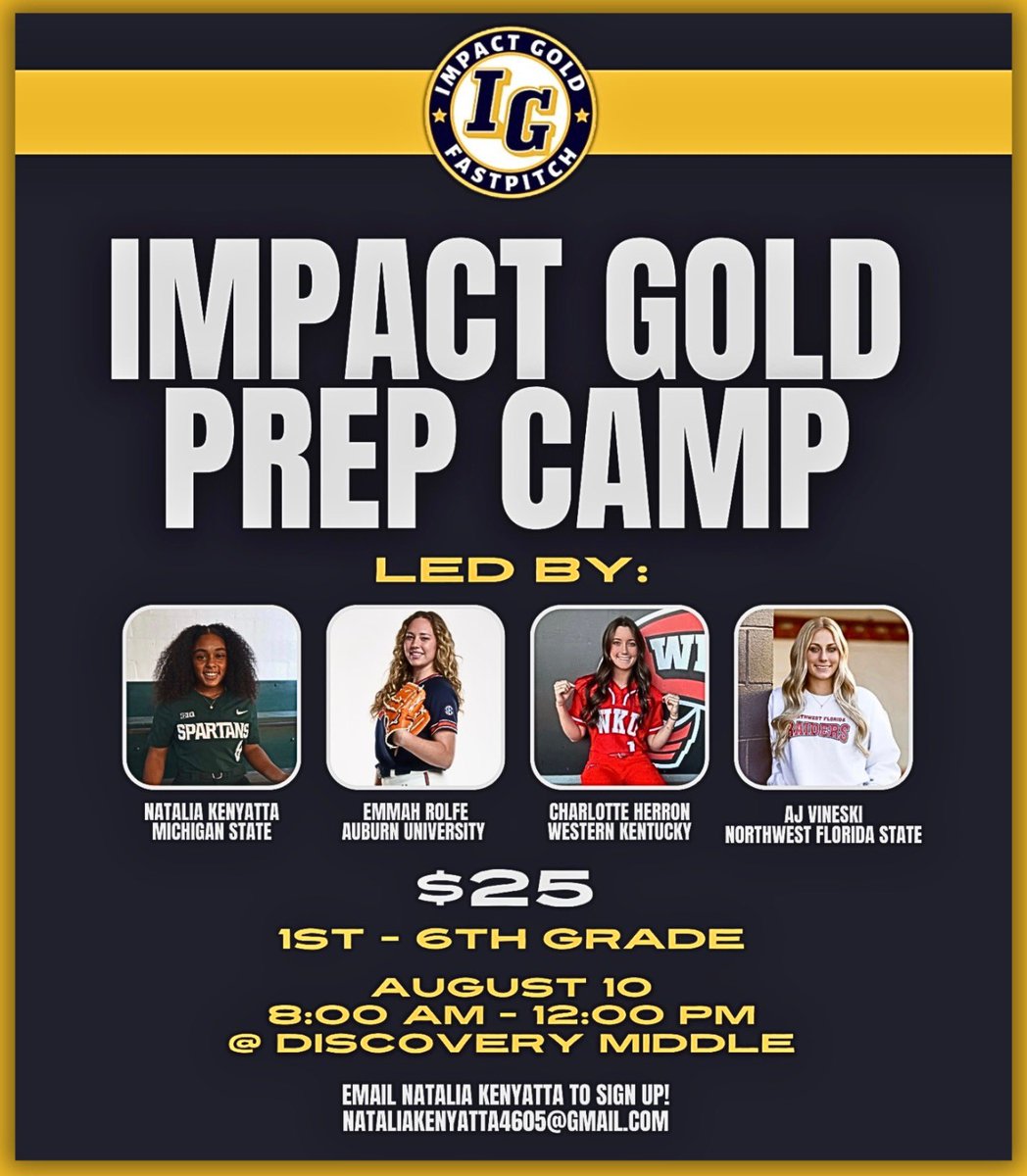 ImpactGold2017's tweet photo. Mark your calendars! Time to learn from some of the best to ever come out of Madison, AL! 🥎 #GoldBlooded https://t.co/pDHNRPRvDK
