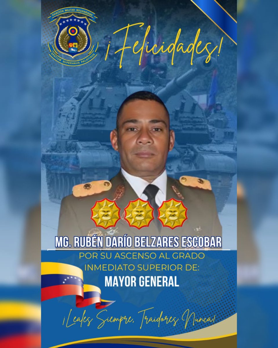 AMB_FANB's tweet image. La @AMB_FANB se complace en felicitar al MG. Wilfredo Alexandre Medrano Machado, MG. Rubén Darío Belzares Escobar y MG. Omar Enrique Pérez De La Rosa, del @somos_ejercito, por su ascenso al grado inmediato superior. ¡Seguimos trabajando por nuestra patria Venezuela!
