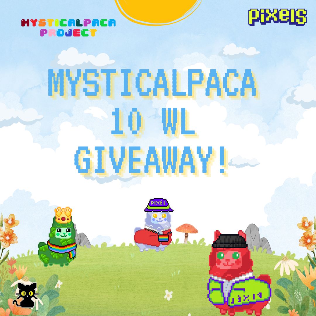 We’re giving away 10 Whitelist spots for Mysticalpaca ! 🦙🌟

How to enter:

Retweet this tweet 🔁
Follow me &amp; <a href="/MysticalpacaPRJ/">✨ MYSTICALPACA ✨</a>  🦙
Join the Mysticalpaca Discord
Tag at least 3 friends in the comments 👥
Winners will be announced on August 7!