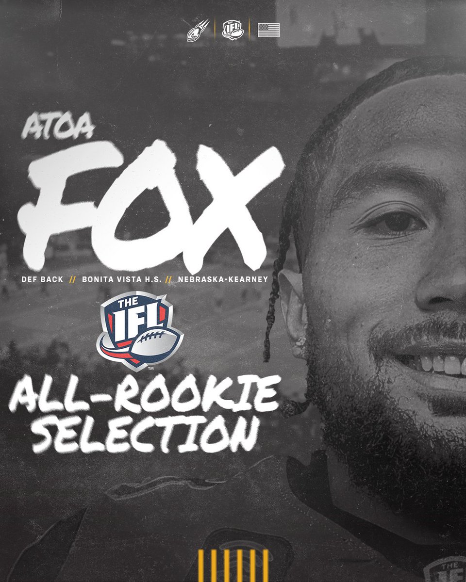 San Diego Strike Force (@sdstrikeforce) on Twitter photo OUR GUY 👏 Congrats to #SanDiego DB <a href="/Atoatasi/">Atoa Fox 🦁</a> on being named to the <a href="/IndoorFL/">Indoor Football League</a>'s 2024 ALL-ROOKIE TEAM. Through 17 games, Atoa has racked up 67.5 tackles (2nd on team) with 10 PBUs (T-8th in IFL) and 7 INTs (T-3rd in IFL). OUR GUY 👏 Congrats to #SanDiego DB <a href="/Atoatasi/">Atoa Fox 🦁</a> on being named to the <a href="/IndoorFL/">Indoor Football League</a>'s 2024 ALL-ROOKIE TEAM. Through 17 games, Atoa has racked up 67.5 tackles (2nd on team) with 10 PBUs (T-8th in IFL) and 7 INTs (T-3rd in IFL).
