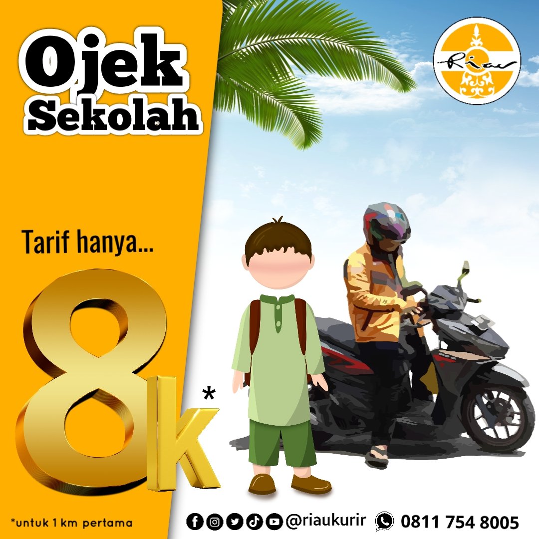 ﷽

Kurir, Ojek &amp; Food
by, riaukurir

Butuh ojek untuk anak sekolah? Hubungi Riau Kurir saja....

=================

Riau Kurir solusi kurir dan transportasi online yang cepat, ramah dan amanah... 

Ayo gunakan Riau Kurir untuk kebutuhan kurir, ojek dan food harian Anda...