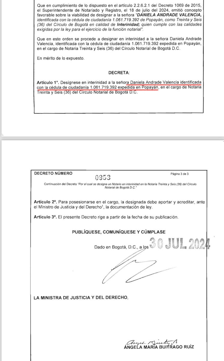 Danielbricen's tweet photo. La señora Daniela Andrade Valencia quien se desempeñó como Vicepresidente de Contratación Derivada de la Fiduprevisora y quien autorizó el pago de los carrotanques corruptos de Olmedo López fue nombrada como Notaria 36 de Bogotá, a pesar de estar en el escándalo de la UNGRD. https://t.co/40byFWEvnJ
